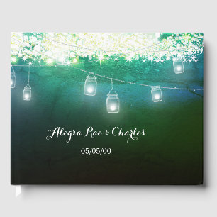 Livre D'or Mason Jar bleu Aquarelle verte sous les étoiles