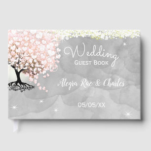 Livre D'or Mason Jar Pink Heart Leaf Tree sur l'aquarelle gri