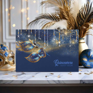 Livre D'or Masque de Mascarade Quinceañera Bleu Or ID1031