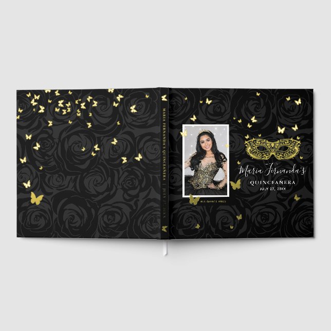 Livre D'or Masquerade Party Photo Real Gold Foil Black Quince (Complet)