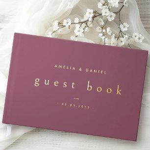 Livre D'or Mauve moderne noms de mariage et date vrai foin