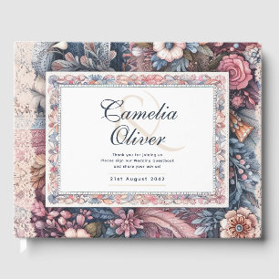 Livre D'or Maximaliste Mariage Vintage Floral Navy
