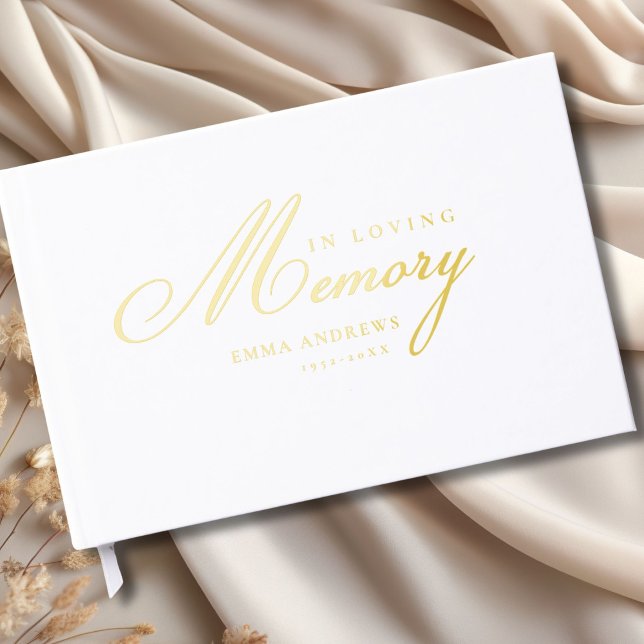 Livre D'or Mémoire "En mémoire d'amour" Gold-Foil, Blanc (Memory "In Loving memory" Gold-Foil, White Foil Guest Book)