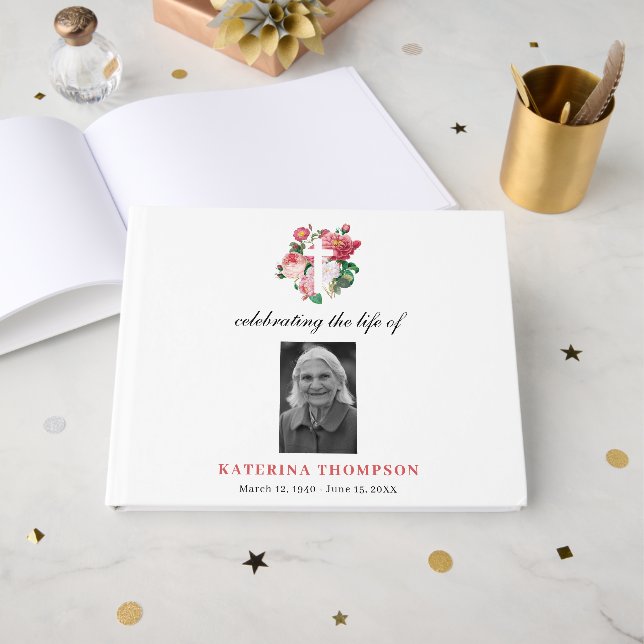 Livre D'or Mémorial Célébrant La Vie De La Photo Funéraire Fl (Recto ouvert)