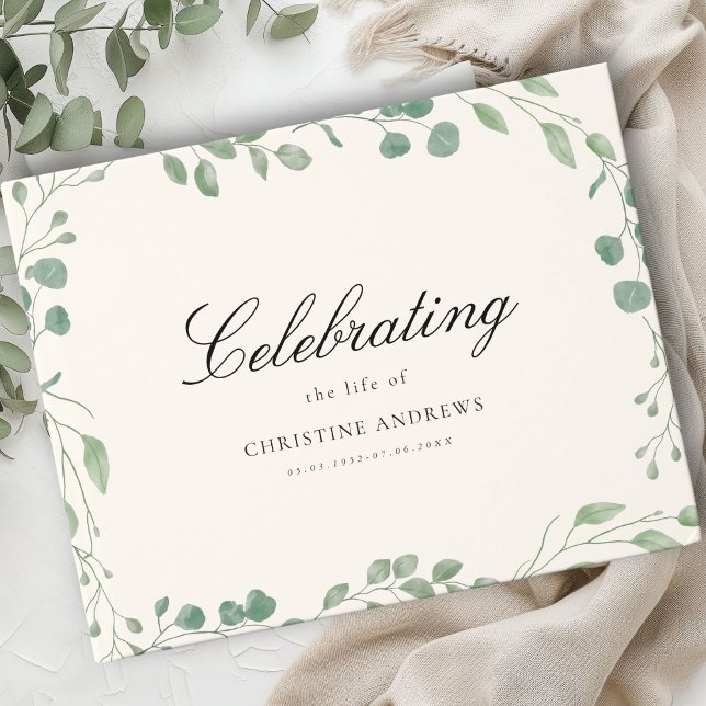 Livre D'or Mémorial "Célébrer la vie de" Eucalyptus beige (Memorial "Celebrating life of" Beige Eucalyptus Guest Book)