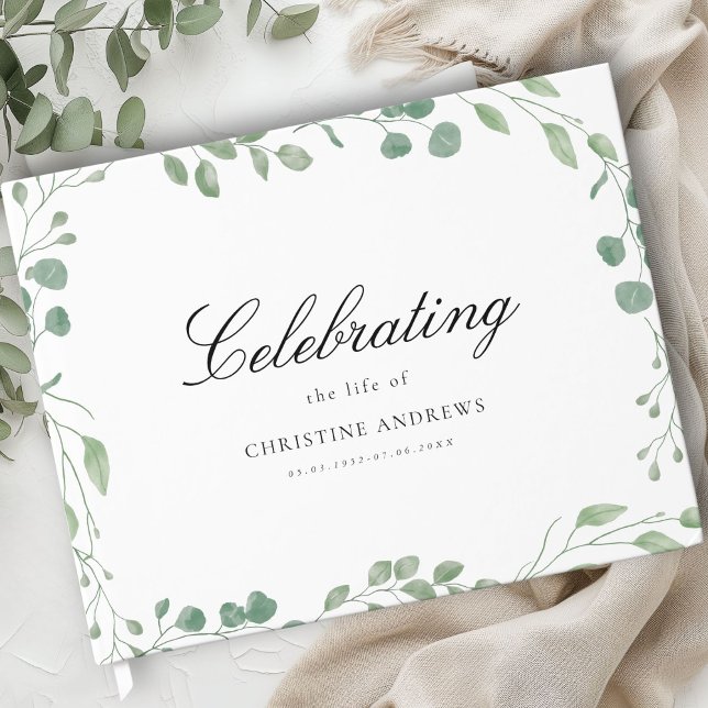 Livre D'or Mémorial "Célébrer la vie de" Eucalyptus blanc (Memorial "Celebrating life of" White Eucalyptus Guest Book)