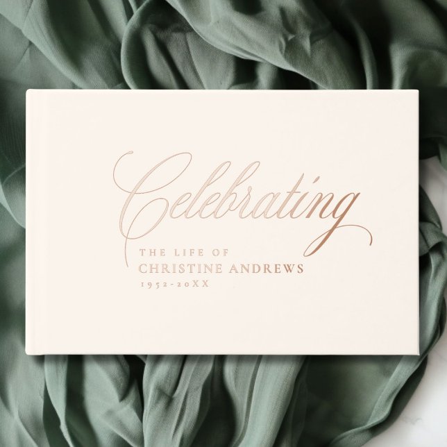 Livre D'or Mémorial "Célébrer la vie de" Foil, Beige (Memorial "Celebrating the life of" Foil, Beige Foil Guest Book)