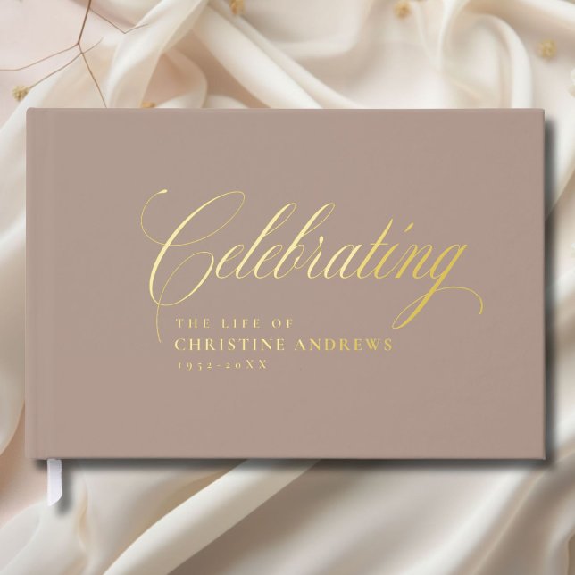 Livre D'or Mémorial "Célébrer la vie de" Gold-Foil, Brown (Memorial "Celebrating the life of"Gold-Foil, Brown Foil Guest Book)