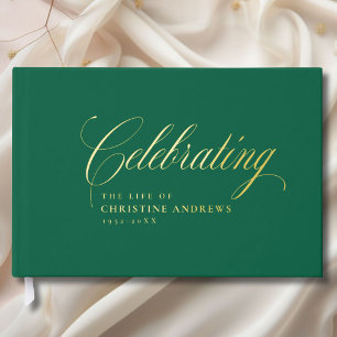 Livre D'or Mémorial "Célébrer la vie de" Gold-Foil, Vert