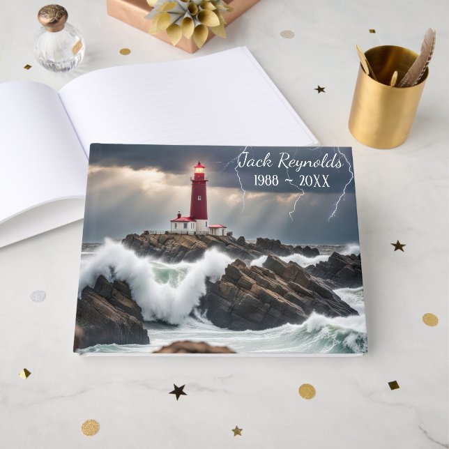Livre d'or mémorial d'un phare dans une tempête (Recto ouvert)