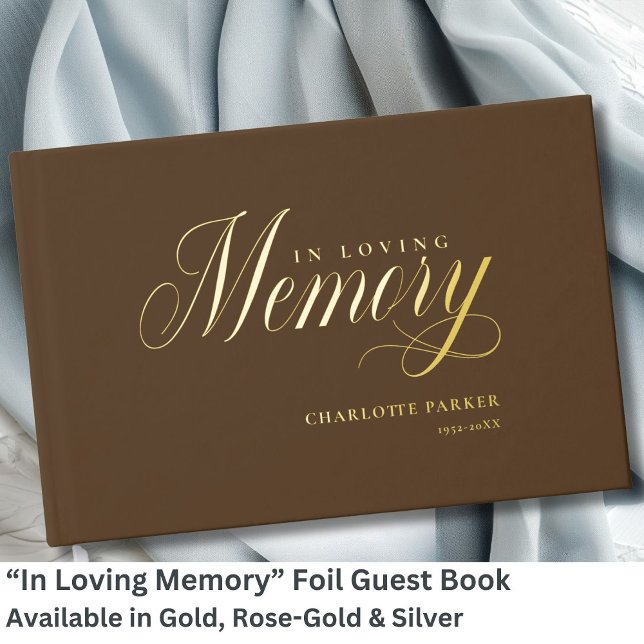 Livre D'or Mémorial "En mémoire d'amour" Gold-Foil, Brown (Personalized Memorial "In Loving memory" Gold-Foil, Green Foil Guest Book.)