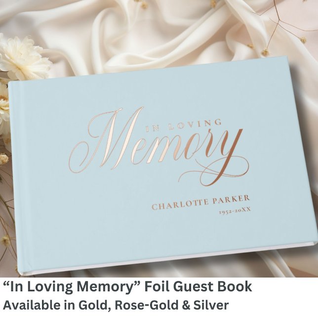 Livre D'or Mémorial "En mémoire d'amour" Rose-Gold-Foil, (Personalized Memorial "In Loving memory" Gold-Foil, Green Foil Guest Book.)