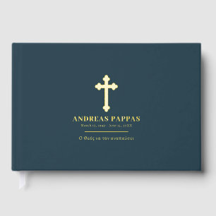 Livre D'or Memorial Funérailles Grèce Orthodoxe Marine Bleu O