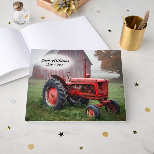 Livre D'or Memorial Red Tractor With Red Old Barn (Recto ouvert)