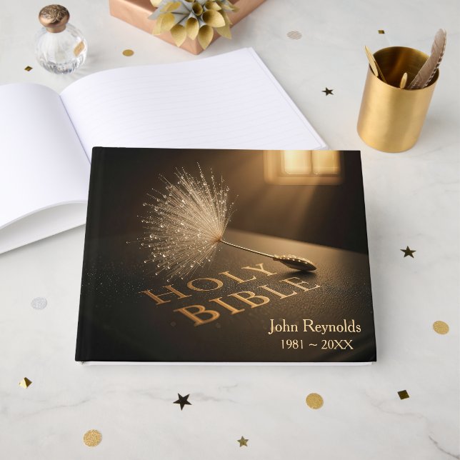 Livre D'or Memorial Service Dandelion On a Bible (Recto ouvert)