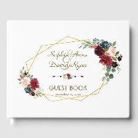 Merlot Marine bleu Floral Gold Frame Mariage