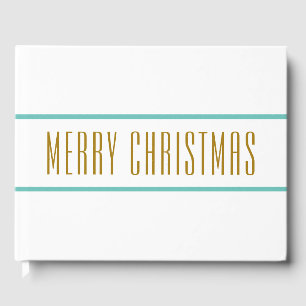 Livre D'or MERRY CHRISTMAS Aqua Mint Stripes sur blanc