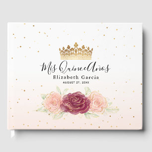 Livre D'or Mes Quinze Burgundy Blush Or Floral Quinceanera