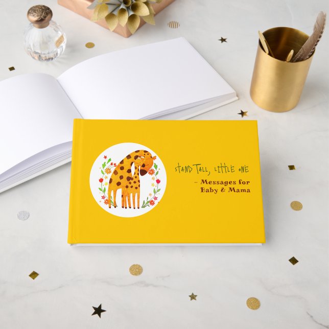 Livre D'or Message pour maman et bébé girafe (Recto ouvert)