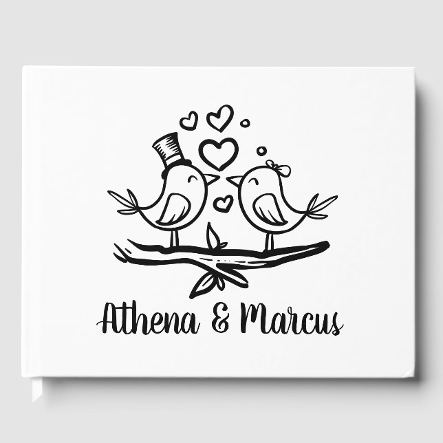 Livre D'or Mignonette Oiseaux Lovebird Noir Blanc Mariage (Recto)