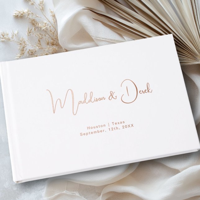 Livre D'or Mini, Script manuscrit, Rose-Gold-Foil, Blanc (Personalized, Minimal, Handwriting Script, Rose-Gold-Foil, Foil Guest Book.)