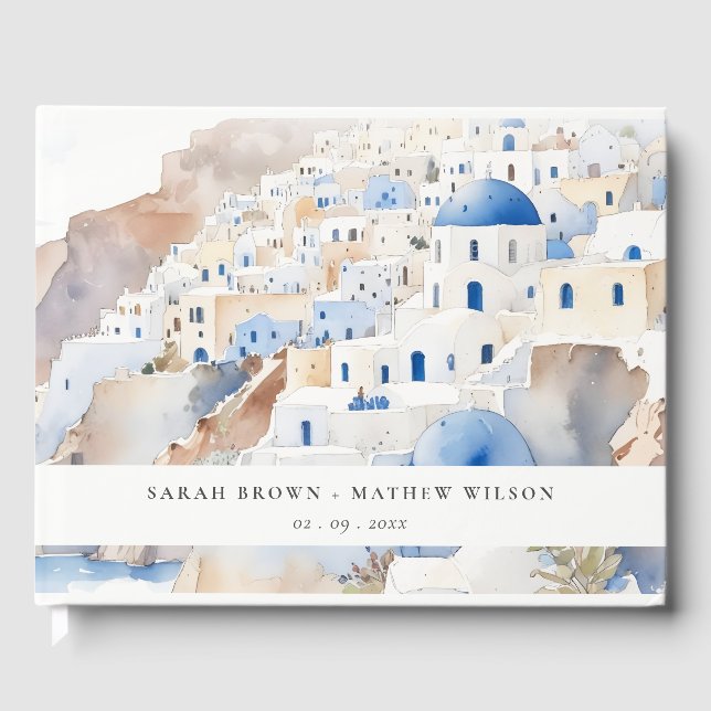 Livre D'or Minimal chic Santorini Grèce Mariage aquarelle (Recto)