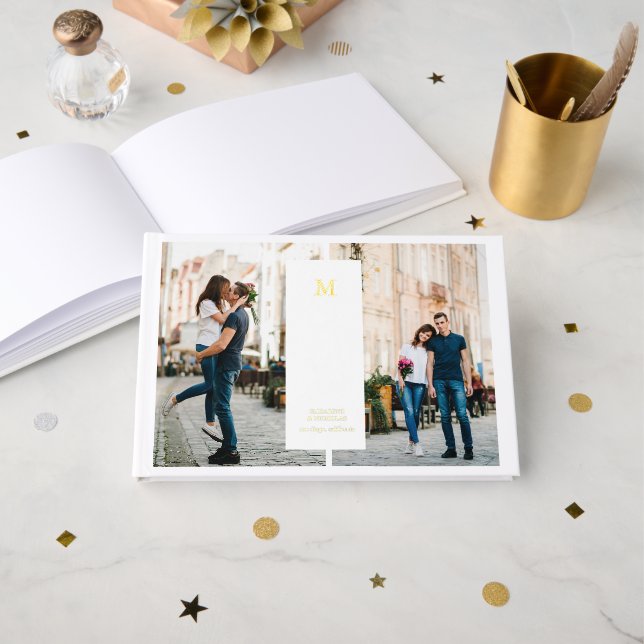 Livre D'or Minimal moderne | 3 Mariage de monogramme photo (Recto ouvert)