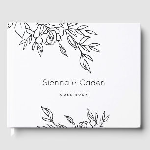 Livre D'or Minimalist White Roses Line Art Wedding