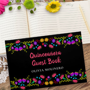 Livre D'or Mis Quince Anos Black Mexican Floral Quinceanera