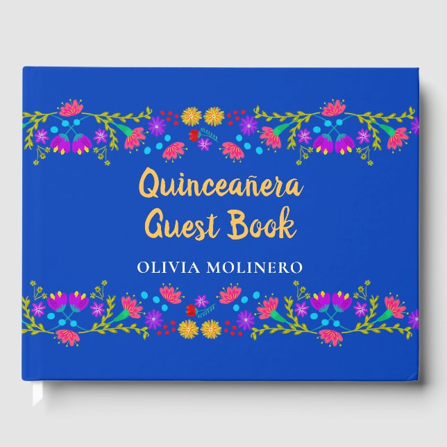 Livre D'or Mis Quince Anos Royal Blue Floral Quinceanera (Recto)