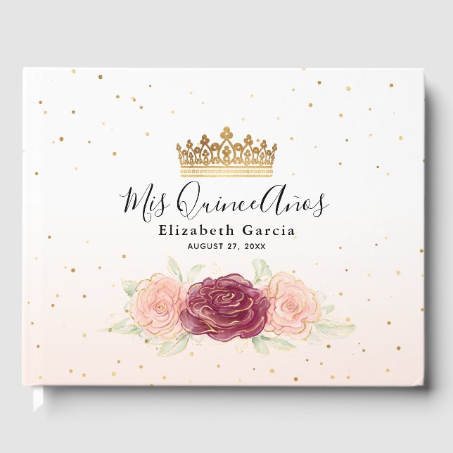 Livre D'or Mis Quince Burgundy Blush Or Floral Quinceanera (Recto)