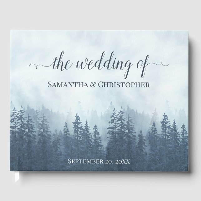 Livre D'or Misty Blue Mountains & Pines Rustic Mariage (Recto)