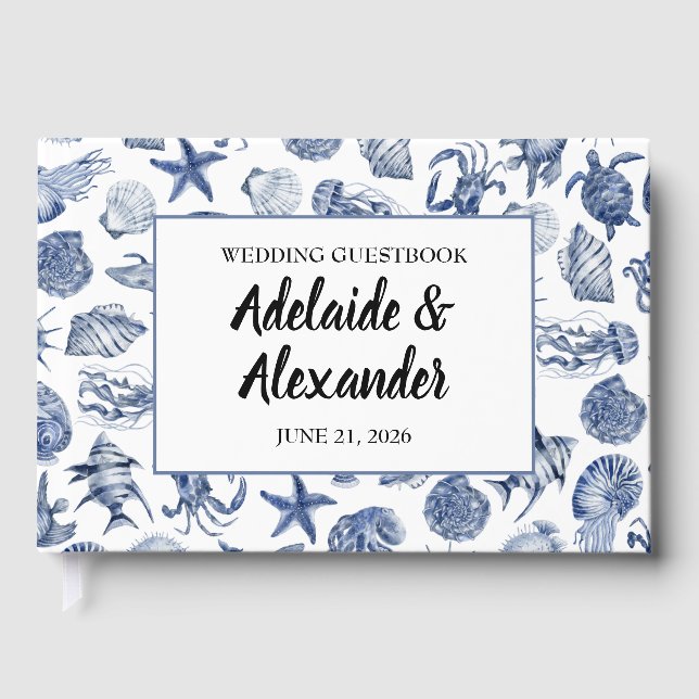 Livre D'or Modern Beach Coastal Watercolor Wedding Blue (Recto)