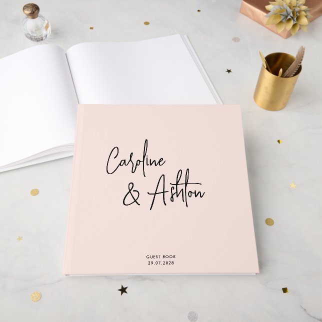 Livre D'or Modern | dusty pink | bold names  guest book (Recto ouvert)