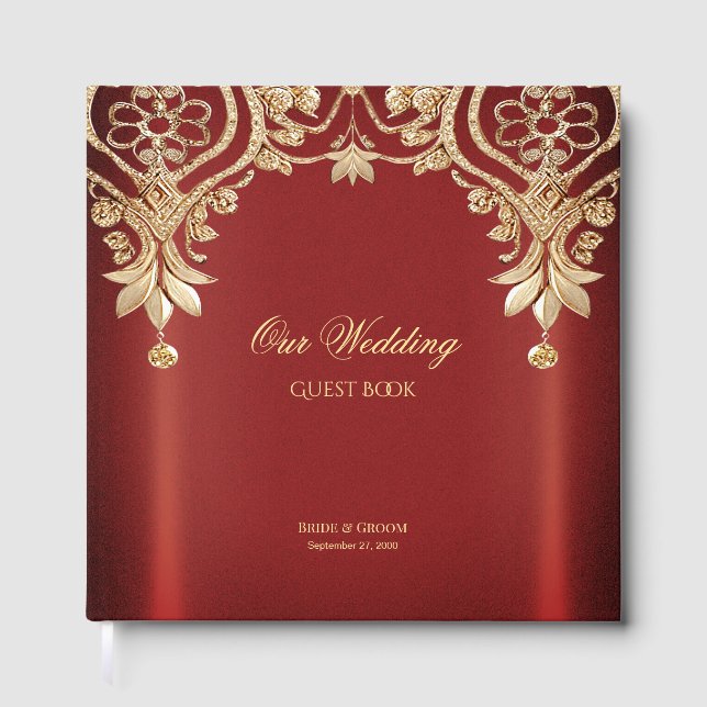 Livre D'or Modern Gold Red Floral Guest Book (Recto)