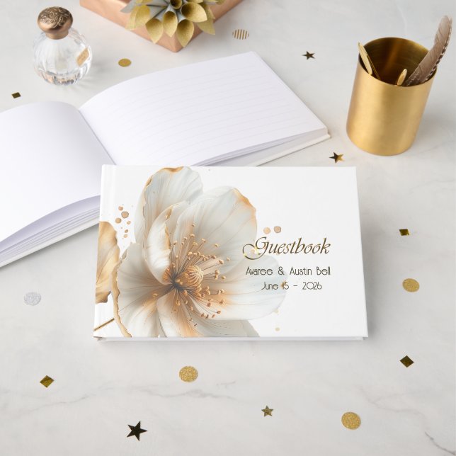 Livre D'or Modern Minimalist Gold and White Wedding (Recto ouvert)
