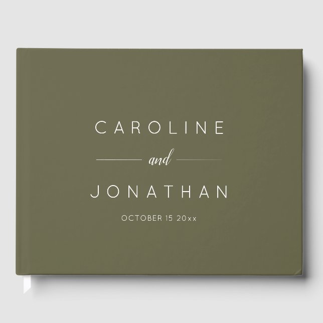 Livre D'or Modern Minimalist Script Custom Wedding Olive Moss (Recto)