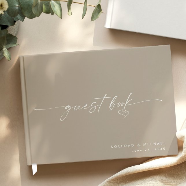 Livre D'or Modern Minimalist Taupe Script Wedding  (Créateur téléchargé)