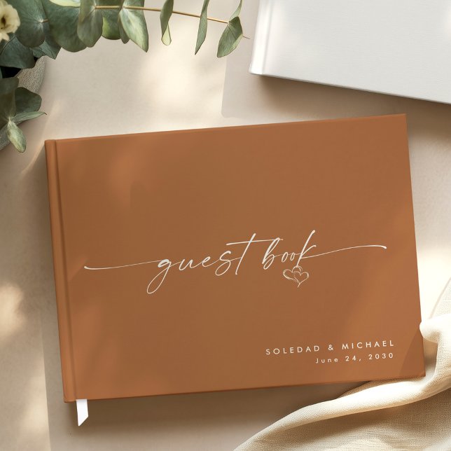 Livre D'or Modern Minimalist Terracotta Script Wedding  (Créateur téléchargé)