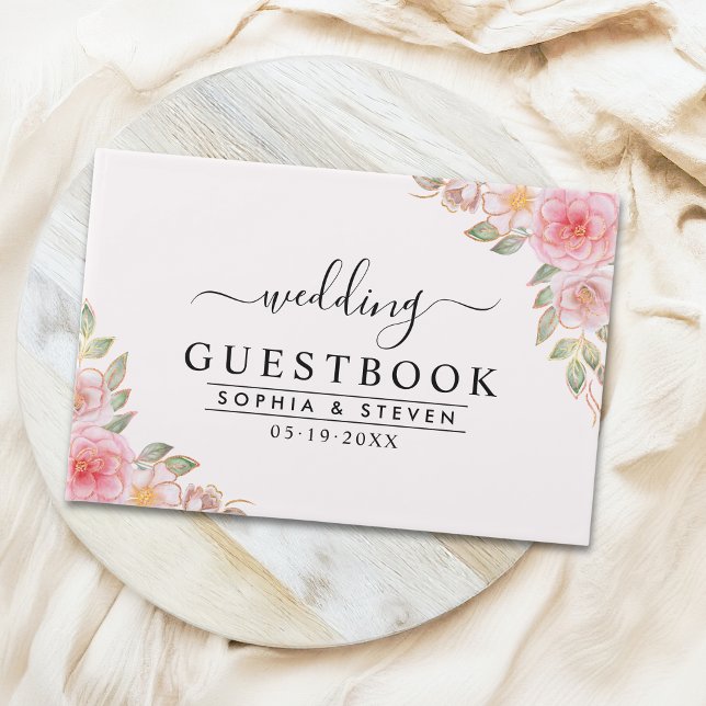 Livre D'or Modern Pink Floral Wedding Party with Golden Touch (Créateur téléchargé)