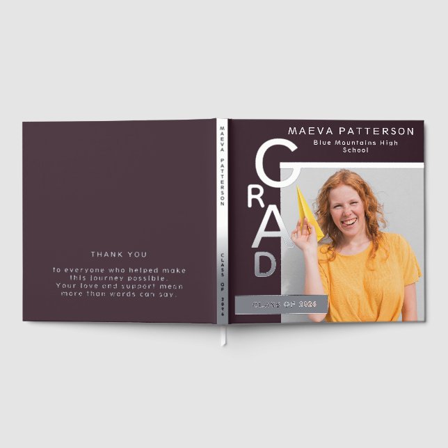 Livre D'or Modern Plum Graduation Photo Silver (Complet)