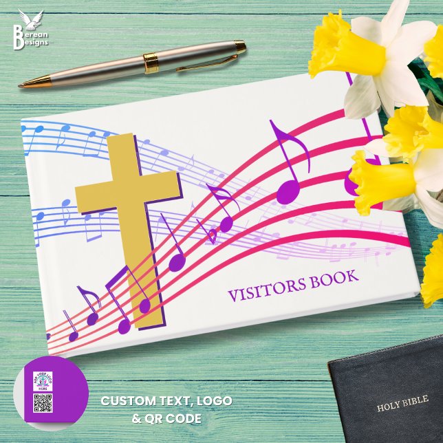 Livre D'or Modern QR Logo Church Easter Guest Book (Stylish modern VISITORS BOOK for church services. Custom text on spine and back. Ideal for EASTER)
