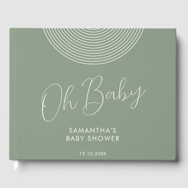 Livre D'or Modern Sage Green Baby Shower geometric (Recto)