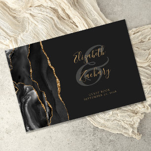 Livre D'or Moderne Agate Noire Écriture Dorée Sombre
