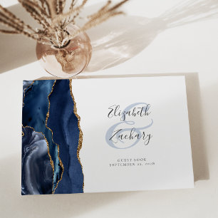 Livre D'or Moderne bleu marine Agate Or Script