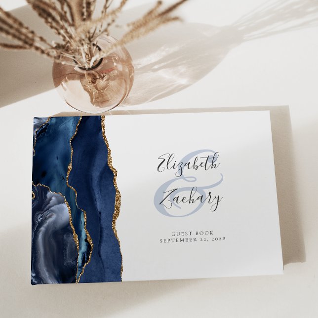 Livre D'or Moderne bleu marine Agate Or Script (Créateur téléchargé)