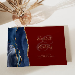 Livre D'or Moderne bleu marine agate or script bordeaux