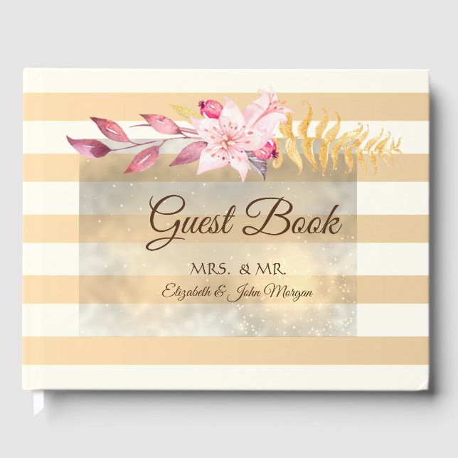 Livre D'or Moderne Chic Fleurs Rayées  Mariage (Recto)