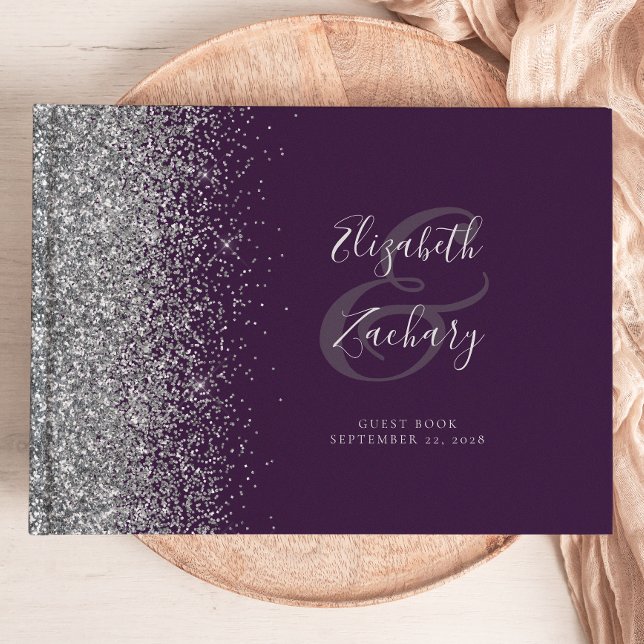 Livre D'or Moderne écriture à paillettes argentées violet fon (Créateur téléchargé)