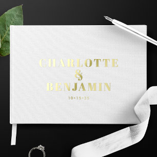 Livre D'or Moderne Mariage Minimaliste Audacieux en Or Blanc